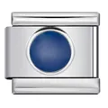 Macro view of a stainless steel Italian charm bracelet link with blue circular inlay - Round Blue Decor Style (ICY651)