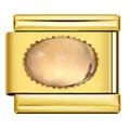 Elegant gold-tone Italian modular bracelet charm with oval translucent cabochon stone insert - Gold Base Oval Champagne Stone (J285-1)