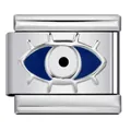 Italian charm modular link made of stainless steel with blue evil eye enamel design - Blue and White Evil Eye Style (ICY657)