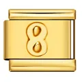 Charm a maglia modulare italiana in acciaio dorato con numero 8 in rilievo per bracciali DIY - Stile Numero 8 (ICY824)