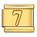 Charm modulare italiano in acciaio inossidabile dorato con design numero 7 in rilievo - Stile Numero 7 (ICY823)