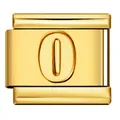 Link charm italiano in acciaio dorato con numero 0 in rilievo per bracciale modulare DIY - Stile Numero 0 (ICY816)