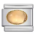 Modular Italian charm in stainless steel featuring an oval amber stone and gold bezel - Silver Base Oval Champagne Stone (J286-1)