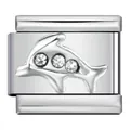 Maillon de charme italiano modulaire avec dauphin argenté et trois strass étincelants - Dauphin en Strass Argent (ICJ488-1)
