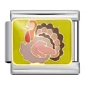 Maillon de charme italien en acier inoxydable avec design de dindon d'Action de grâce - Motif Dindon de Fête Coloré (ICJ710-1)