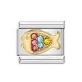 Maillon de bracelet italien avec un poisson doré orné de strass multicolores - Poisson Tropical Coloré (ICJ057)
