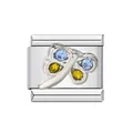 Maillon de bracelet italien avec papillon argenté orné de cristaux bleus et jaunes. - Papillon Bleu et Jaune (ICJ024)