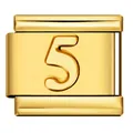 Link charm italiano in acciaio inossidabile dorato con numero 5 in rilievo per bracciali - Stile Numero 5 (ICY821)