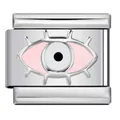 Stainless steel Italian charm module with pink enamel eye design for DIY bracelets - Eyelash Eye - Pink (ICY729)