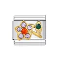 Maillon de charme italien avec fleur en strass violet et orange pour bracelet modulaire - Fleur Patchwork Violette (ICJ038)