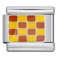 Maillon de bracelet italien avec damier émaillé jaune et orange pour bijoux DIY. - Damiers Orange et Jaune (ICJ1178)