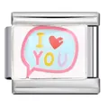 Charm modulaire italien en acier inoxydable avec motif émaillé 'I Love You' en couleur - Style Bulle de Dialogue I LOVE YOU (ICJ1367) / Argent