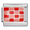 Charme de bracelet italien en acier inoxydable avec motif damier émail rouge et rose - Damiers Rouge Foncé et Rose (ICJ1674)