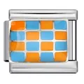 Maillon de bracelet italien avec motif en damier émaillé orange et bleu. - Damiers Orange et Bleu Ciel (ICJ1403)