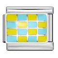 Maillon de bracelet italien en acier inoxydable avec motif damier émail jaune et bleu DIY - Damiers Jaune et Bleu Ciel (ICJ1569)