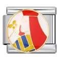 Détail macro d'un charm italien avec un motif émaillé coloré de personnage de poker - Profil De Reine (ICJ1629)