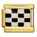 Maillon italien doré avec motif damier noir et blanc - Base Dorée Damiers Noir et Blanc (ICJ592-1)