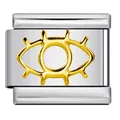 Stainless steel DIY Italian charm bracelet module with golden evil eye stamped pattern - Gold Eye Pattern (ICY596) / Silver