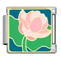 Charme modulaire italien en émail de fleur de lotus en acier inoxydable doré de qualité - Motif de Fleur de Lotus Rose (ICJ360-1)