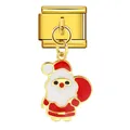 Macro dettaglio di un charm modulare italiano dorato con pendente a forma di Babbo Natale - Ciondolo Babbo Natale Classico (ICG286)