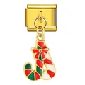 Dettaglio del ciondolo a forma di J di Natale su maglia per bracciale modulare italiano - Ciondolo Bastoncino di Zucchero (ICG296)