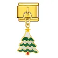 Vista dettagliata di un charm italiano dorato con pendente a forma di albero di Natale - Ciondolo Albero di Natale Oro (ICG294)