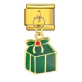 Dettaglio charm italiano dorato con pendente a forma di regalo di Natale verde - Ciondolo Regalo di Natale (ICG283)