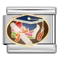 Italian modular charm link with colorful graduation cap and diploma design - Hat and Diploma (ICJ1702)