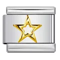 Premium silver stainless steel Italian charm bracelet link with gold hollow star design - Gold 3D Star (ICY595) / Silver