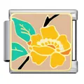 Charm link italiano floreale giallo in acciaio inox per bracciali componibili DIY moda - Fiore Giallo Con Foglie Verdi (ICJ357-1)