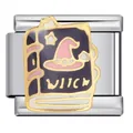 Charm modulaire italien en acier inoxydable avec livre de sorcière et chapeau rose - Livre De Magie De Sorcière (ICJ1551)