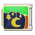 Gros plan d'un charm modulaire italien avec un motif émaillé de lune et de ciel nocturne - Décoration Étoilée (ICJ1809)