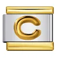 Dettaglio di un modulo per bracciale italiano in acciaio con lettera C oro - Stile Lettera C (Y784)