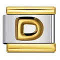 Dettaglio maglia bracciale componibile italiano in acciaio con lettera D dorata - Stile Lettera D (Y785)