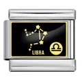 Maglia per bracciale italiano in acciaio con costellazione della Bilancia oro su nero - Bilancia (ICP005-6) / Oro