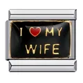 Edelstahl Italian Charm Armbandglied mit I Love My Wife Schriftzug und Herzmotiv - Meine Ehefrau Herzstil (ICJ099)