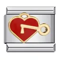 Charm modulaire italien pour bracelet avec cœur en émail rouge et motif clé dorée. - Style Cœur Rouge & Clé(ICJ506)