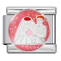 Maillon de bracelet italien en acier inoxydable avec motif de mariage rose pailleté - Style de Couple de Mariage (ICJ1730)
