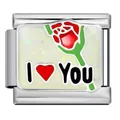 Maillon de charme italien en acier inoxydable avec rose rouge et texte I Love You - Style Rose I LOVE YOU (ICJ2244-2)