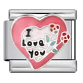 Charme modulaire italien en acier inoxydable avec cœur en émail rose et texte 'I Love You' - Style de Cœur Pailleté (ICJ1725)