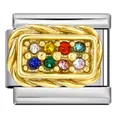 Link per charm italiano con otto pietre in zircone colorato in oro e acciaio inossidabile - Rettangolo in Strass a Otto Colori (ICJ1503-2)