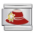 Charm modulaire italien en acier inoxydable avec chapeau de soleil rouge et fleur en émail. - Style de Chapeau de Soleil Rouge (ICJ1602)