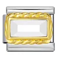 Charm modulare italiano in acciaio inox con bordo a corda dorata e zircone bianco - Strass Rettangolare Trasparente Bordo Dorato (ICJ1499-2)