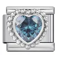 Maglia per bracciale italiano con zircone a cuore blu in acciaio inox per gioielli DIY - Cuore in Strass Blu Scuro (ICJ1478-6)