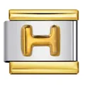Charm italiano in acciaio inossidabile dorato con lettera H a rilievo - Stile Lettera H (Y789)