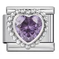 Maglia charm italiana in acciaio inossidabile con zircone viola a forma di cuore - Cuore in Strass Viola (ICJ1478-5)