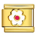 Maillon de bracelet italien en acier inoxydable doré avec motif fleur rose et blanc - Or Avec Pétales Rose Blanc (ICY1338)