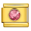 Charm modulare italiano dorato con strass rosa tondo per bracciali personalizzati - Stile Gemma Rosa Tonda (ICY329-2)