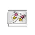 Breloque italienne avec papillon en cristal rose et jaune pour bracelets modulaires - Papillon Rose et Jaune (ICJ019)