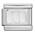Polished silver stainless steel Italian modular bracelet charm link with vertical grooves - Triple Rectangular Slots (ICY644)